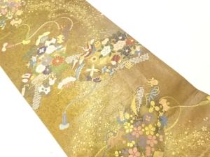 宝尽くしに花鳥模様織出し袋帯